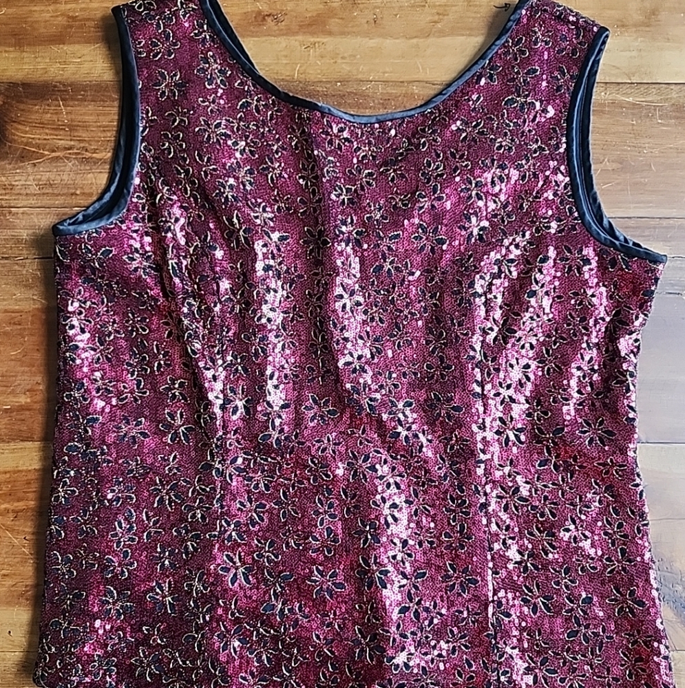 Jeanne Alexander Sequined Formal Top Size Large Lined Wine/Burgandy